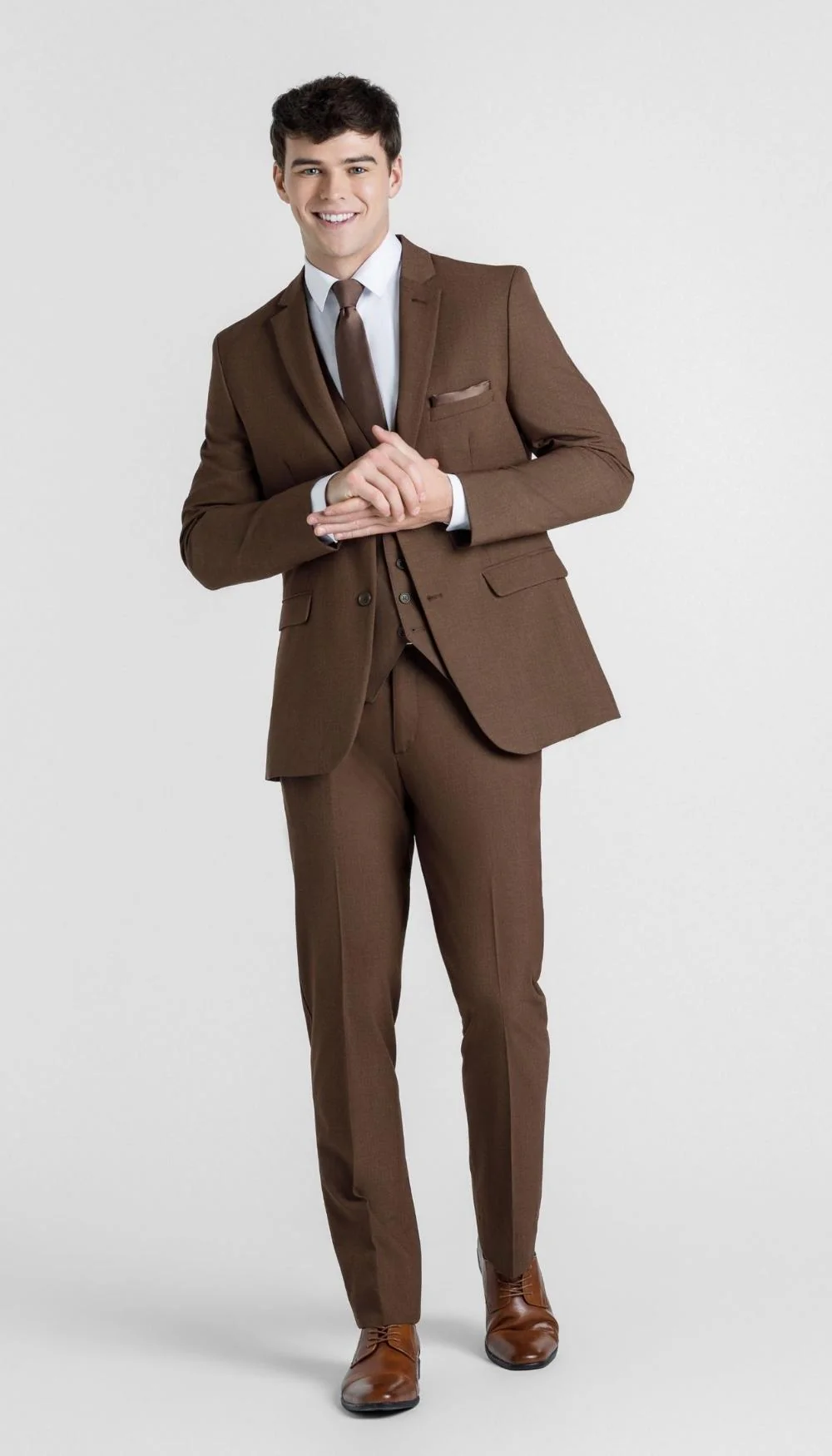Trim Fit 3 Piece Suit Cocoa - Image 5