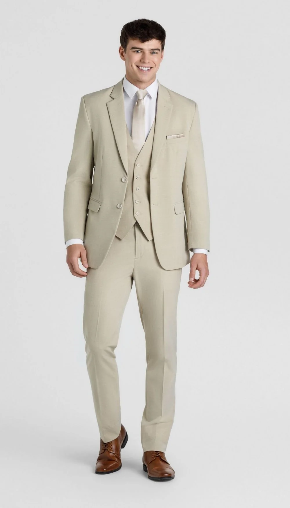 Trim Fit 3 Piece Suit Tan - Image 5