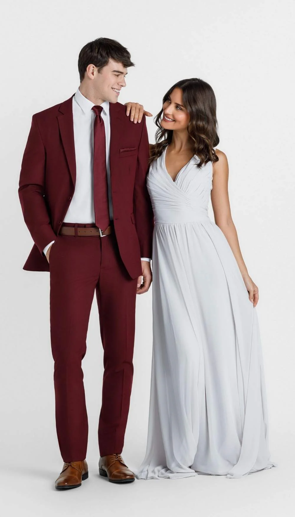 Trim Fit 2 Piece Suit Burgundy - Image 2
