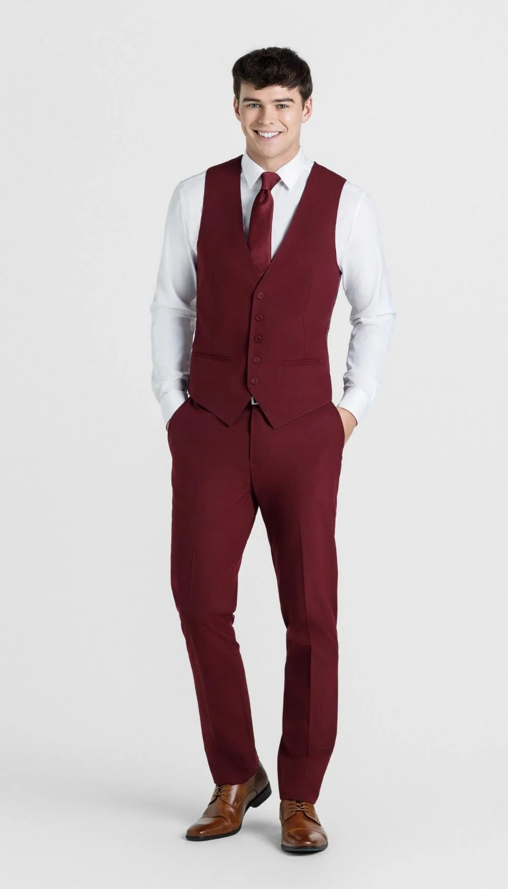Trim Fit 2 Piece Suit Burgundy - Image 3