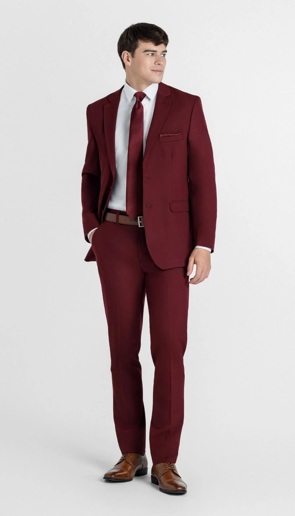 Trim Fit 2 Piece Suit Burgundy - Image 7