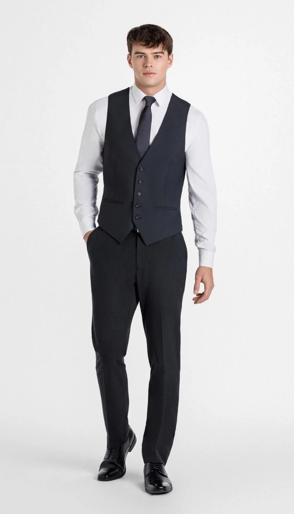 Trim Fit 3 Piece Suit Charcoal - Image 3