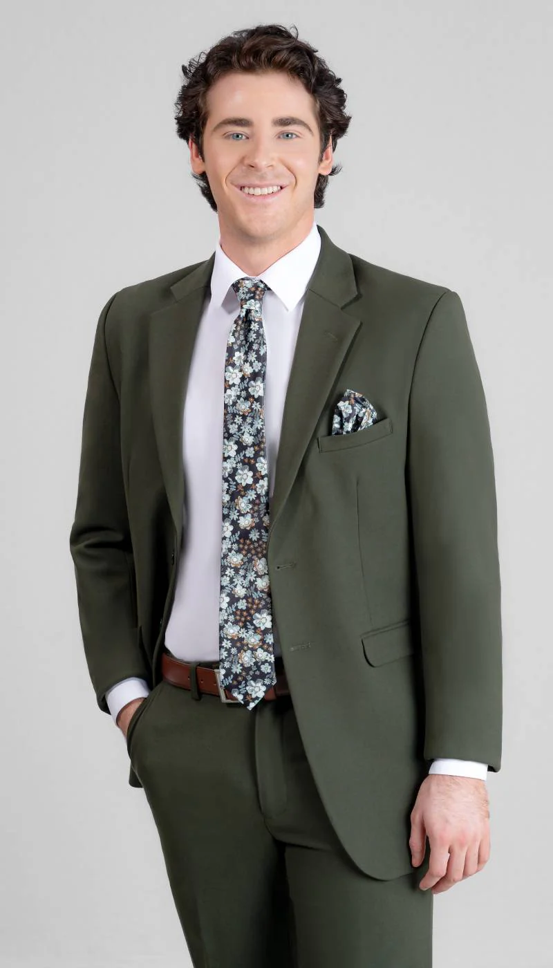 Trim Fit 2 Piece Suit Olive Green - Image 6