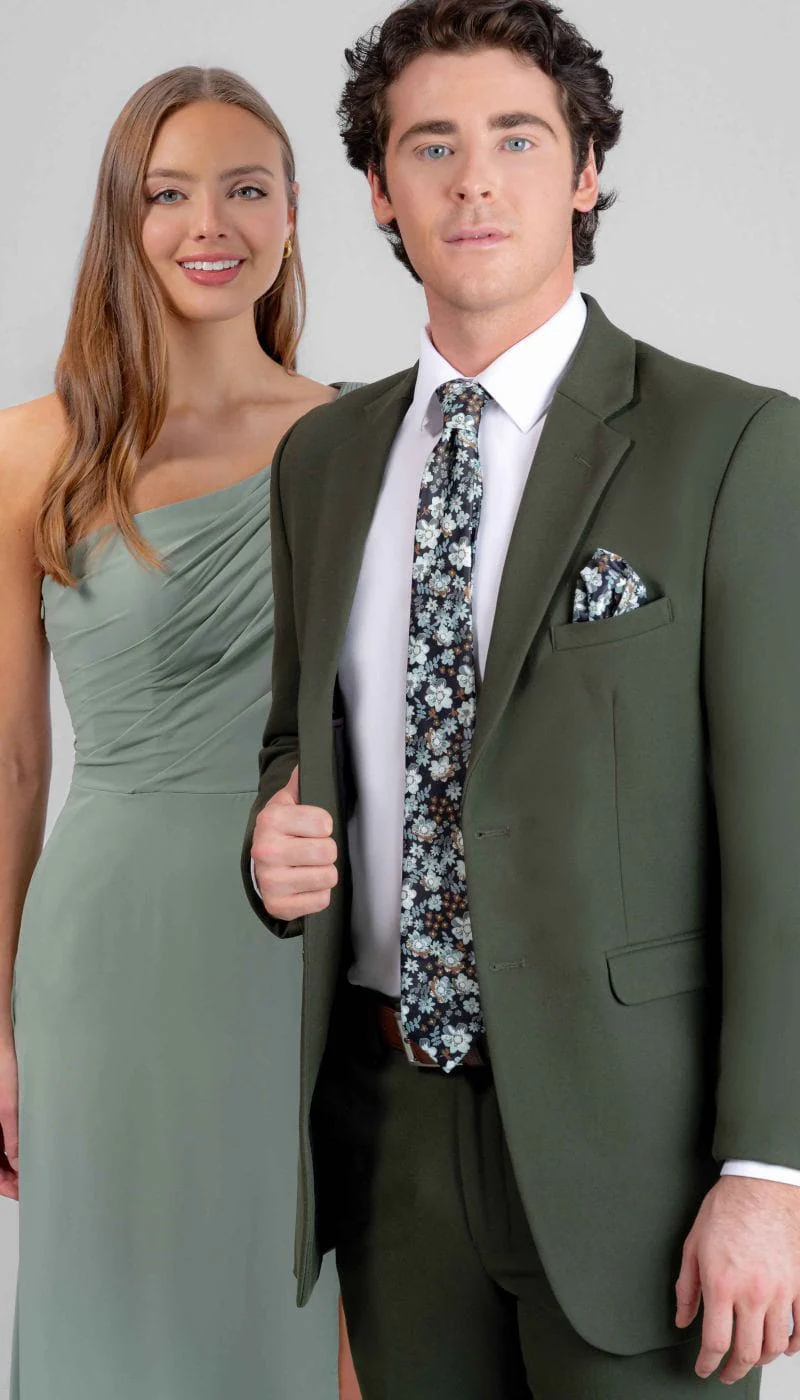 Trim Fit 2 Piece Suit Olive Green - Image 7