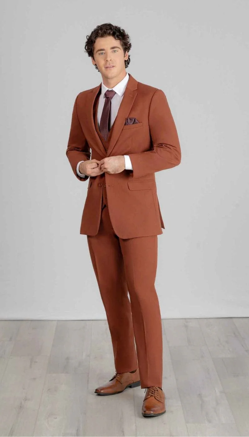 Trim Fit 2 Piece Suit Rust - Image 6