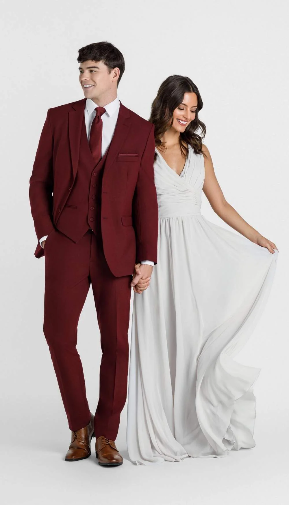 Trim Fit 3 Piece Suit Burgundy - Image 2