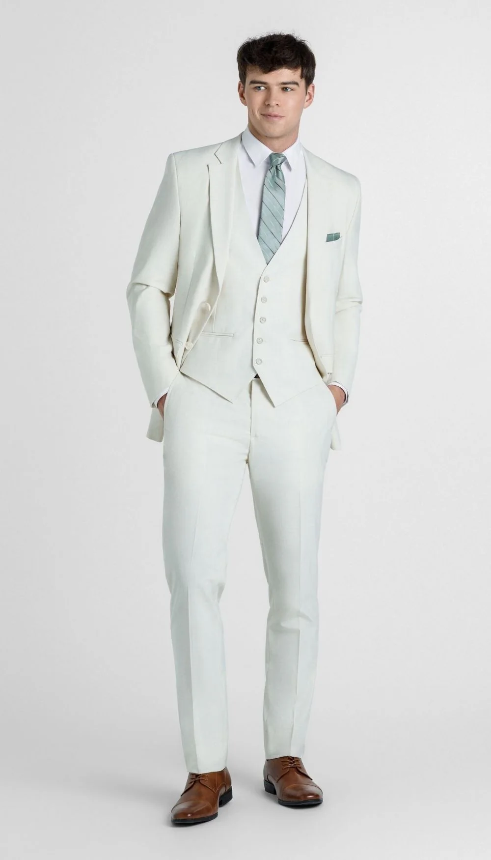 Trim Fit 3 Piece Suit Creme - Image 5
