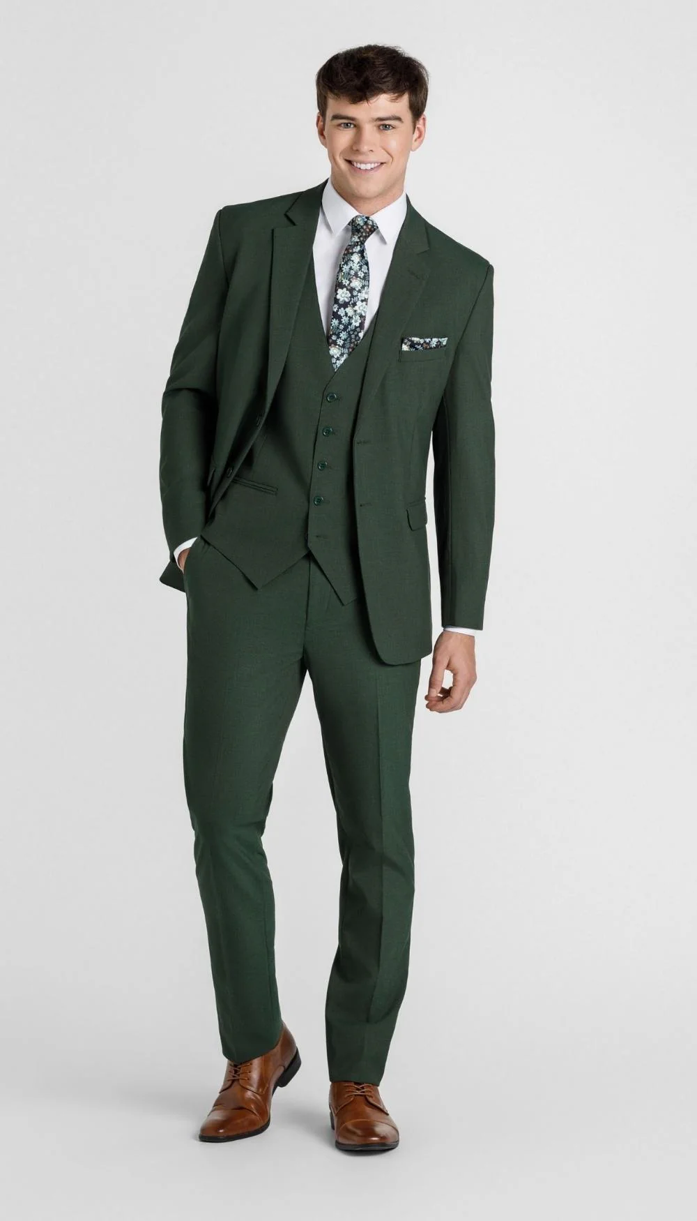 Trim Fit 3 Piece Suit Olive Green - Image 5