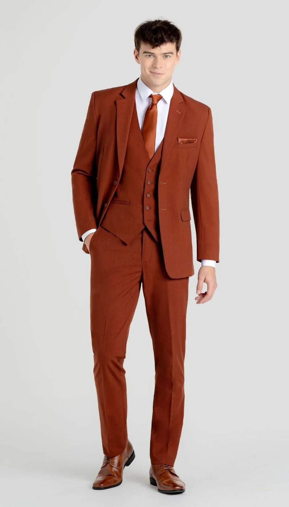 Trim Fit 3 Piece Suit Rust - Image 5